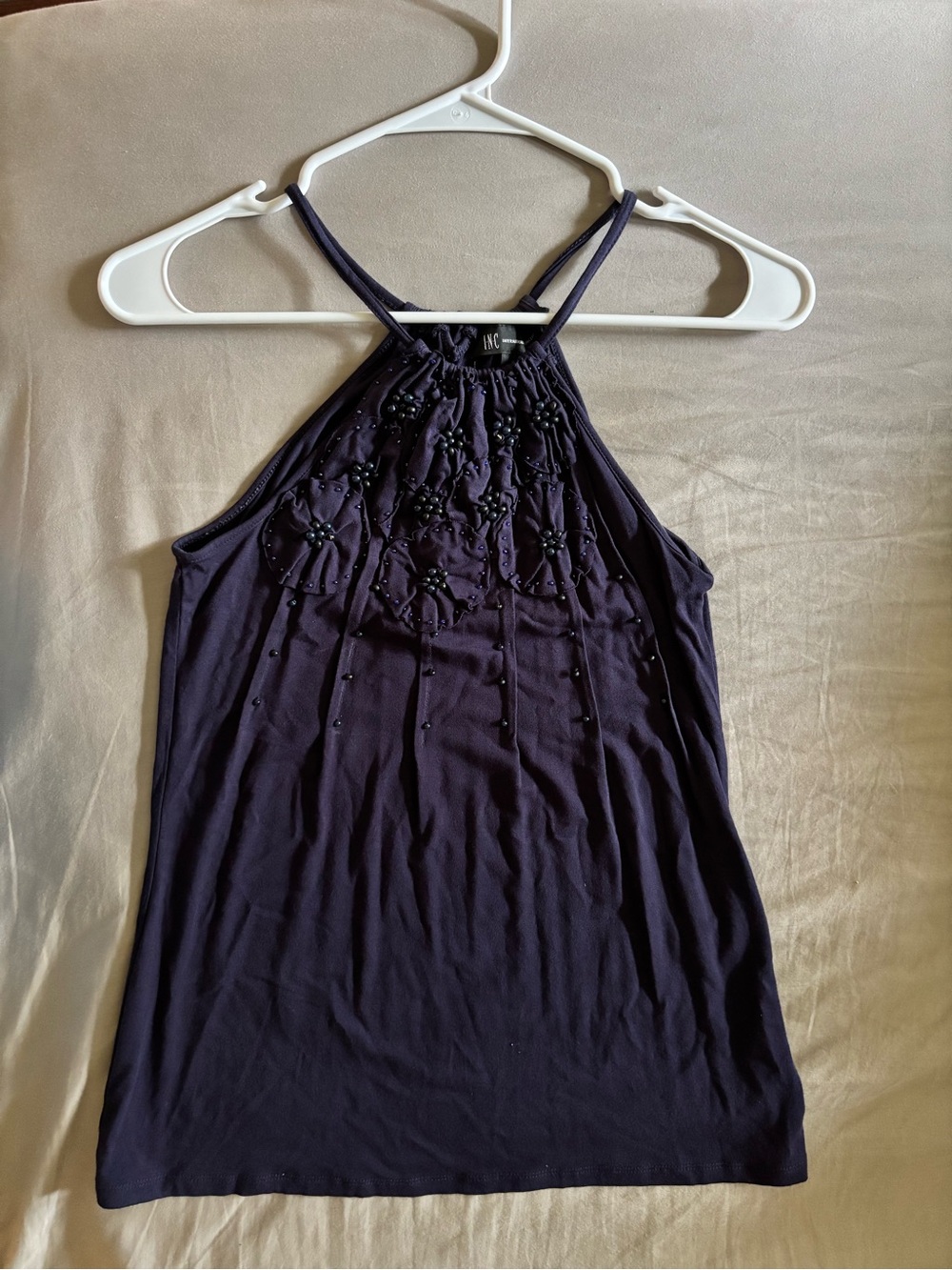 INC International Concepts Navy Beaded Halter Camisole-Y2K style